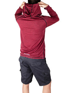 Men's Long Sleeve Hooded Fishing Shirt UPF 50 Sun Protection Pullover <b>Top</b> Red Solid Color Quick Dry Polyester - Product Image 3
