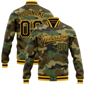 Wholesale Direct OMMIZ INDUSTRY Custom <b>Camo</b> Black-Gold Bomber Full-Snap Varsity Letterman Salute To Service <b>Jacket</b> - Product Image 1