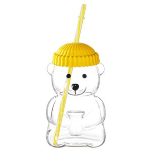 Bicchiere in Vetro Borosilicato Resistente al Calore con Cannuccia, 20 OZ, Design Orsetto Giallo, per Succhi, Latte e Bevande Fredde - Product Image 1