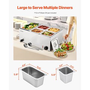 Bain Marie Commerciale in Acciaio Inox da 24QT, Tavolo Elettrico a Vapore a 5 Vasche 1200W, Attrezzatura Professionale per Mantenimento Caldo - Product Image 3