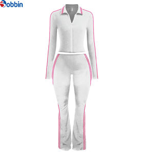 Conjuntos Deportivos Personalizados para Mujer, Estilo Nuevo, Polo a Rayas de Manga Larga, Leggings Acampanados, Ropa de Yoga - Product Image 3