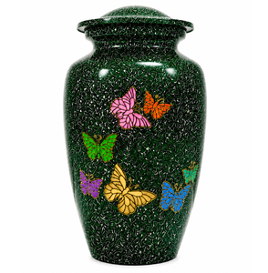 Urna Funeraria de Metal Azul Antigua con Mariposas Coloridas Grabadas, Estilo Europeo Americano, para Cenizas Humanas - Product Image 2