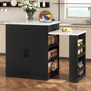 Isola Cucina Moderna Estensibile con Mobile a Doppia Anta e Ripiani Aperti per Tavolo da Pranzo e Bar Colazione - Product Image 5