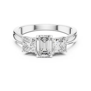 Bague de fiançailles de luxe en moissanite taille émeraude à trois pierres pour femme, en argent sterling, bijoux de mariage et de soirée - Product Image 1