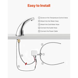 Rubinetto per Lavabo Bagno Senza Contatto con Sensore di Movimento Automatico, Miscelatore Acqua Calda/Fredda a Batteria, Copertura Foro Rubinetto per Toilette - Product Image 5