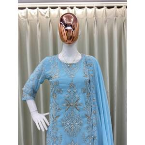 Magnifique Salwar Kameez en coton pour les fêtes, taille XL, haut et bas avec dupatta, tenue de soirée élégante - Product Image 4