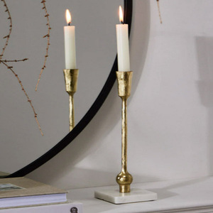 Square Marble Base Gold Candle Holder Gold <b>Brass</b> <b>Candlestick</b> Holder with Marble Base for Home Decoration - Product Image 2