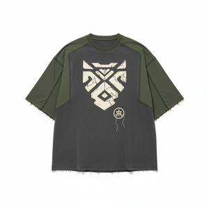 Camiseta Gráfica Oversize para Hombre, Estilo Urbano de Dos Tonos con Estampado de Logotipo Abstracto, Algodón Grueso, Ropa Casual - Product Image 5