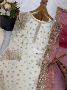 New Arrival Pure Fendy Silk Embroidered Salwar Kameez for Women Heavy <b>Sequin</b> Work <b>Top</b> Bottom Dupatta | Traditional Wedding - Product Image 2