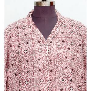 Luxury Indian Cotton Digital Printed Floral Pattern Evening Bridal V-Neck 3/4Sleeve Midi long shirt <b>Dress</b> for Women Eco-Friendly - Product Image 3