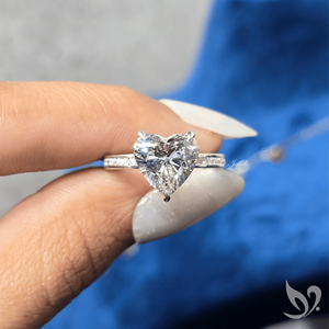 3 carat heart cut lab grown diamond IGI certified 10k white gold slim channel pave band <b>statement</b> <b>ring</b> - Product Image 5