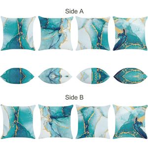 Fodere per Cuscini Decorativi Moderni in Marmo Turchese 18x18 Pollici, Morbide, a V, Bifacciali, con Arte Astratta Teal e Oro, Set da 4 Copricuscini - Product Image 1