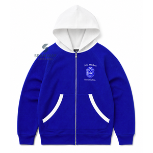 เสื้อฮู้ดซิปผู้หญิง Zeta Phi Beta Sorority สีแทน แต่งฮู้ดตัดสี ซิปยาว แขนยาว ปักอักษรกรีก สไตล์ลำลอง - Product Image 1
