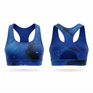 Sujetador deportivo MMA para mujer, azul, con espalda cruzada, transpirable, ajustado, con estampado geométrico por sublimación, top de boxeo - Product Image 1