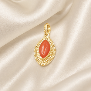 Pendentif artisanal en cornaline rouge marquise, en argent sterling 925, plaqué or rose et or jaune, style vintage perlé, pièce maîtresse - Product Image 3