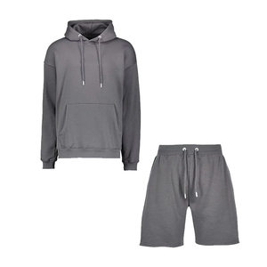 Conjunto de Sudadera con Capucha y Pantalones Cortos Morados para Hombre, Ropa Informal de Otoño de Color Sólido, 100% Algodón de Punto - Product Image 2