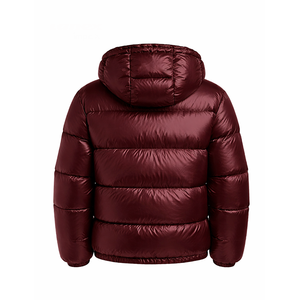 Veste matelassée à capuche pour homme, couleur unie, rembourrée de duvet, manteau d'hiver coupe-vent, fermeture éclair épaisse, style décontracté, rouge - Product Image 5