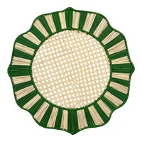Set de table en raphia d'iraca tressé à la main de luxe, design festonné vert, tapis de table en paille écologique, décoration de salle à manger en promotion