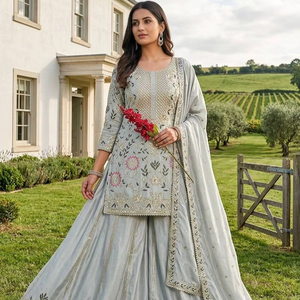 Costume Sharara pour femmes avec dupatta brodée – Vêtements ethniques pakistanais - Product Image 1