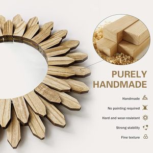 Handmade Rustic Solid Wood & <b>Mirror</b> Glass 4mm Thick Sunburst <b>Round</b> Decorative <b>Wall</b> <b>Mirror</b> for Living Room Bedroom Home Decor - Product Image 6