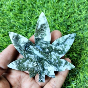 แกะสลักใบไม้จากหินอาเกตมอสธรรมชาติ งานแกะสลักฉลุลายคริสตัล สำหรับตกแต่งบ้าน ของสะสมตามหลักฮวงจุ้ย - Product Image 5