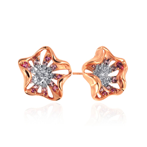 Pendientes de Diamantes con Baño de Oro Rosa y Piedras Preciosas Rosas, Diseño Floral, para Uso Diario de Mujer, Estilo Romántico - Product Image 2