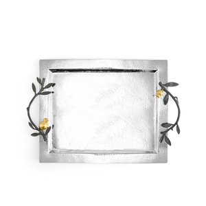 Juego de 3 bandejas rectangulares de aluminio con asas doradas y acabado blanco para servir en el hogar y en mesas de boda. - Product Image 3