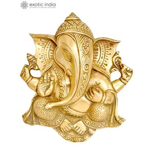 Statue murale Lord Ganesha de 8 pouces faite à la main Design plat en laiton pour les cadeaux Fabriqué en Inde - Product Image 3