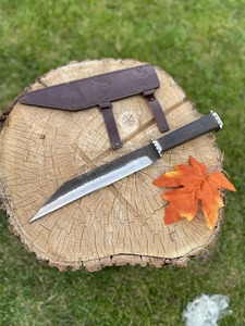 Cuchillo Seax de Grado Industrial Hecho a Mano, Hoja de Acero al Carbono, Mango de Madera, Funda de Cuero - Punta Caída, 13 pulgadas de largo total - Product Image 1