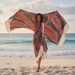 Batik Beach Sarong Women Lightweight Summer Pareo Wrap <b>Skirt</b> Indonesian Traditional Batik Motif <b>Bikini</b> Cover Up Swimwear Fabric - Product Image 1