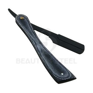 Professional Grey Wood Barber Straight <b>Razor</b> Matte Black Shavette Replaceable Blade System for Smooth Men Wet Shaves - Product Image 1