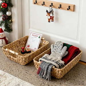 Wicker <b>Storage</b> Baskets with Wooden Handles Hand Woven Water Hyacinth <b>Storage</b> Basket Water Hyacinth <b>Storage</b> <b>Box</b> - Product Image 3