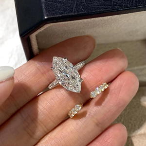 Marquise Cut Lab Grown <b>Diamond</b> <b>Ring</b> Set 5 Carat 14K Solid Gold Engagement <b>Ring</b> with Stackable Wedding Bands Bridal Jewelry - Product Image 1