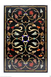 Plateau de table en marbre incrusté de Pietra Dura traditionnel, fait main et respectueux de l'environnement, pour salon - Product Image 3