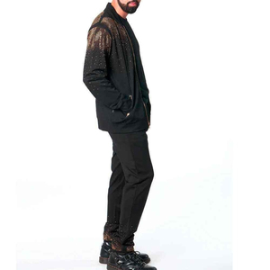 Men's Black Rhinestone Tracksuit Set Full Sleeve Zipper Streetwear Regular Fit Autumn Wear Dot Pattern Polyester Material - Product Image 2