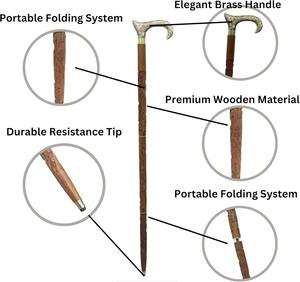 Bastón Victoriano de Madera con Empuñadura de Latón Grabada – Bastón Artesanal para Hombres y Mujeres - Product Image 1