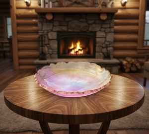 Cuenco de Resina Rosa Natural con Pedestal, Centro de Mesa Decorativo de Lujo para Frutas, para Hogar, Hotel, Mesa, Regalo Artesanal - Product Image 1