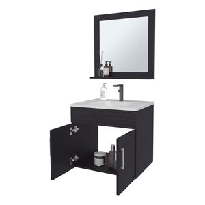 Mobile bagno sospeso Slater con lavabo, mobiletto a due ante e specchio, finitura Wengue - Product Image 6