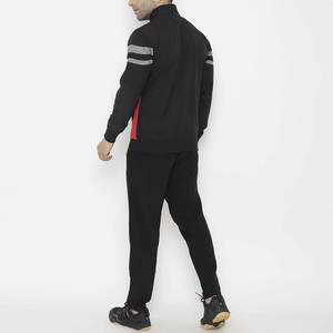 Ensemble de survêtement pour homme noir et rouge à blocs de couleur, manches longues, col montant, fermeture éclair, coupe droite, pour l'automne, avec poches latérales - Product Image 2
