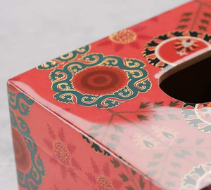 Caja de pañuelos decorativa de madera impresa - Organizador multiusos moderno personalizable de blossom craft india - Product Image 3