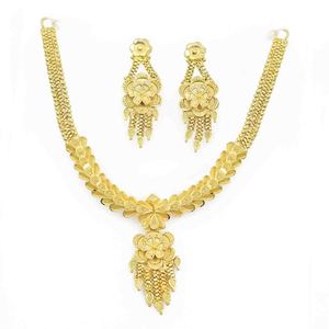 Ensemble Collier et Boucles d'Oreilles pour Femme en Laiton Plaqué Or Micro 14K 18K 24K, Motif Floral Tendance, Chaîne Maille Forçat, Idéal Mariage et Fête, Vente en Gros - Product Image 2