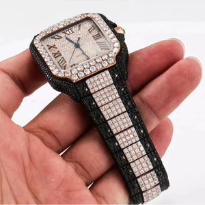 Iced Out Black and Rose Gold <b>Watch</b> Square Automatic <b>Mechanical</b> <b>Watch</b> with Roman Numerals Full Bling Hip Hop Jewelry for Men - Product Image 5