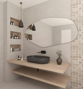 Miroir de salle de bain mural LED rétroéclairé de luxe moderne, forme irrégulière, avec interrupteur tactile et éclairage d'ambiance, idéal pour Bar Mitzvah - Product Image 2
