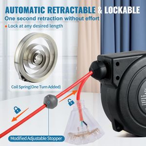Avvolgicavo Retrattile Rinforzato da 9 Metri 16AWG/3C SJTOW con Presa Tripla Illuminata e Connettore Maschio 10AU - Product Image 5