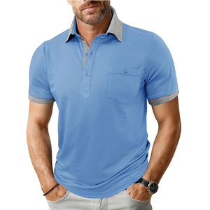 Camisa de moda casual para hombre, transfronteriza, de manga corta, cuello solapa, puños acanalados, estilo liso, con botones, para comercio exterior - Product Image 2