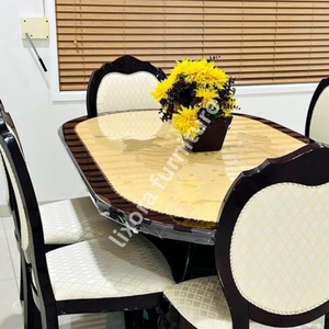 Ensemble de table à manger en bois massif artisanal de luxe pour 6 personnes, chaises sculptées ornées, finition haut de gamme - Product Image 3
