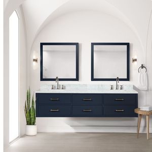 Blu 80 Pollici L X 22 Pollici Mobile Bagno Doppio con Top in Marmo di Carrara e Set Rubinetteria per Bagni Piccoli - Product Image 3