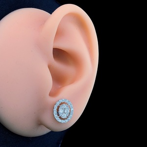 Oval 925 Silver Vermeil 14K Gold Plated IGI Certified Pave Diamond Stud Earrings 0.75ct Round Brilliant <b>Cluster</b> Unisex Gift - Product Image 2