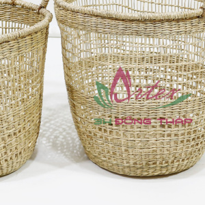 Rustic Sustainable Seagrass Circle Laundry <b>Hamper</b> Hand-Woven Tall <b>Storage</b> Basket with Handles - Product Image 6