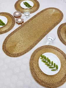 Juego de Camino de Mesa Tejido Dorado con Manteles Individuales, Decoración Rústica para el Hogar, Diseño Ovalado Lavable - Product Image 5